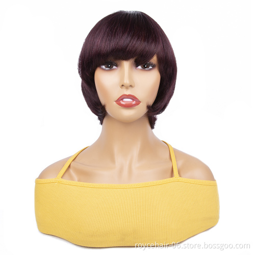 Short Pixie Cut Wigs Natural Full Machine Made Wig With Bangs Short Bob Wigs For Black Women